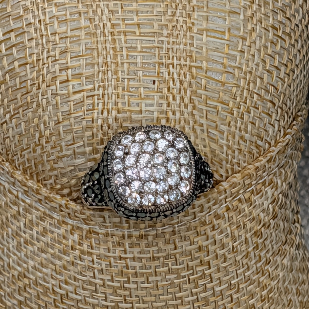 Vintage Sterling Silver 925 CZ Crystal Marcasite Stone Signet Ring Size 5.75 - Picture 4 of 16